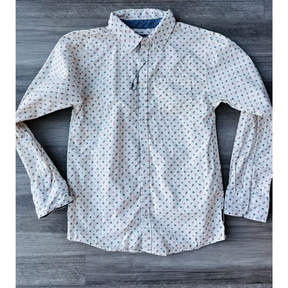 Ben Sherman Boys Dot Print Button Up Shirt Size L Long Sleeve Ivory - Picture 1 of 6